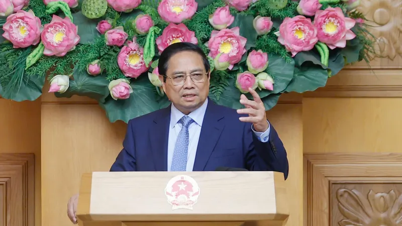 Thủ tướng Phạm Minh Chính phát biểu tại cuộc làm việc với đại diện các doanh nghiệp Hoa Kỳ đang đầu tư, kinh doanh tại Việt Nam. Ảnh: VIẾT CHUNG