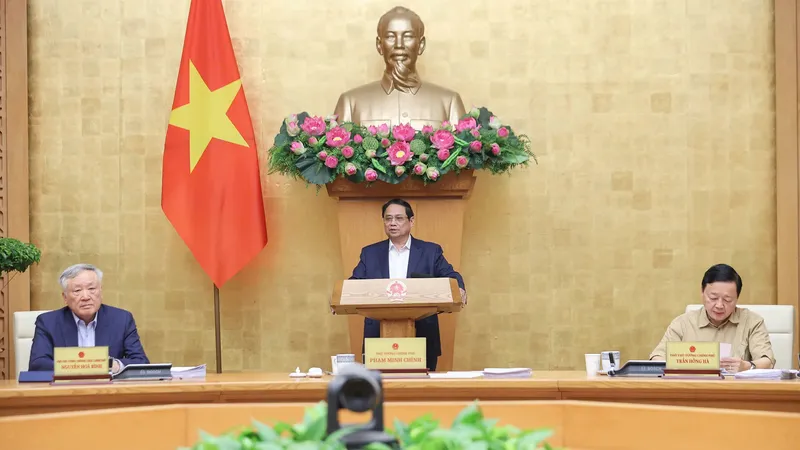 Thủ tướng Phạm Minh Chính phát biểu tại phiên họp Chính phủ thường kỳ và hội nghị trực tuyến Chính phủ với địa phương, chiều 3-7. Ảnh: VIẾT CHUNG