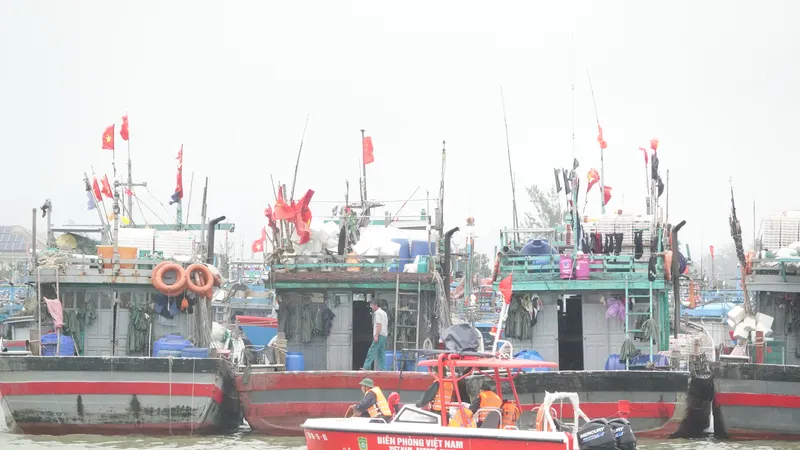 Lực lượng chức năng kiểm tra việc neo đậu tàu của ngư dân ở Đà Nẵng. Ảnh: XUÂN QUỲNH
