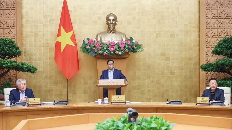 Thủ tướng Phạm Minh Chính chủ trì phiên họp Chính phủ chuyên đề về các Nghị định về Trung tâm tài chính quốc tế tại Việt Nam. Ảnh: VIẾT CHUNG