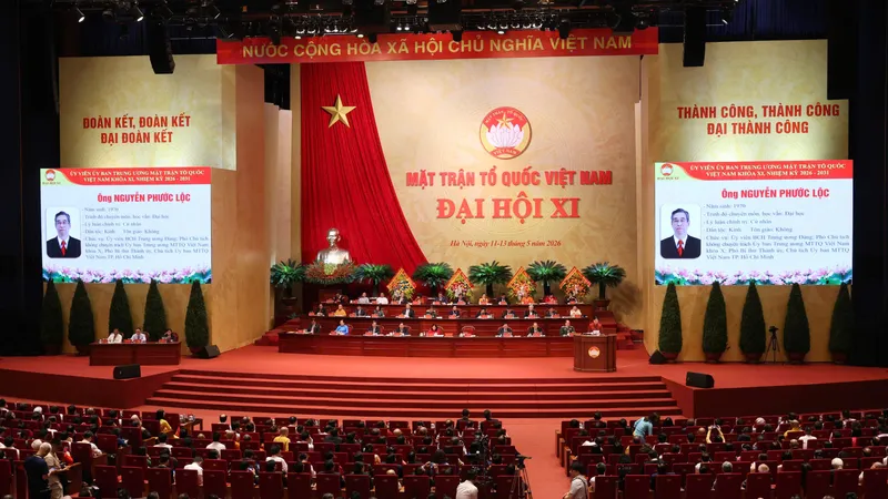 Phiên họp Đại hội đại biểu toàn quốc MTTQ Việt Nam lần thứ XI, nhiệm kỳ 2026-2031, chiều 12-5. Ảnh: QUANG PHÚC