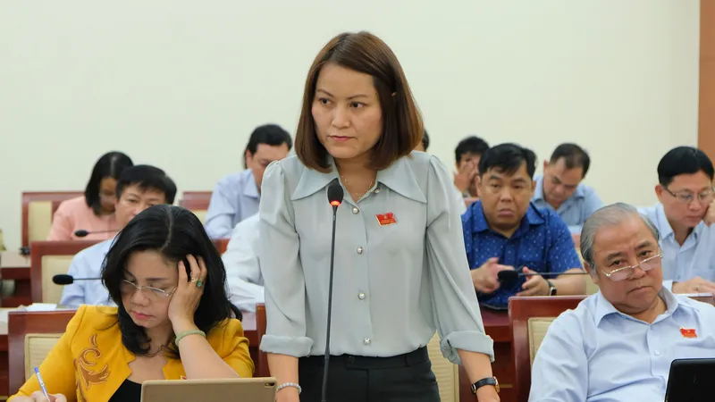 Đại biểu HĐND TPHCM phát biểu trong phiên thảo luận tổ tại Kỳ họp thứ 17 HĐND TPHCM khóa IX. Ảnh: VIỆT DŨNG 