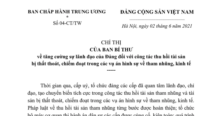 Xử lý nghiêm sai phạm, tiêu cực trong công tác thu hồi tài sản các vụ án tham nhũng, kinh tế