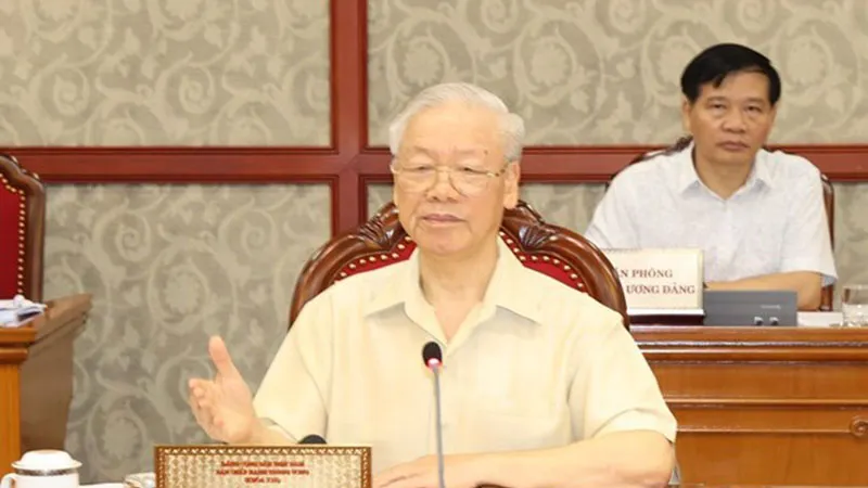 Tổng Bí thư Nguyễn Phú Trọng phát biểu kết luận cuộc họp. Ảnh: TTXVN