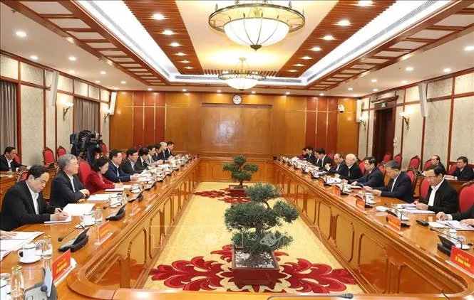Hình ảnh tại Phiên họp lần thứ nhất Bộ Chính trị khóa XIII. Ảnh: Dangcongsan.vn
