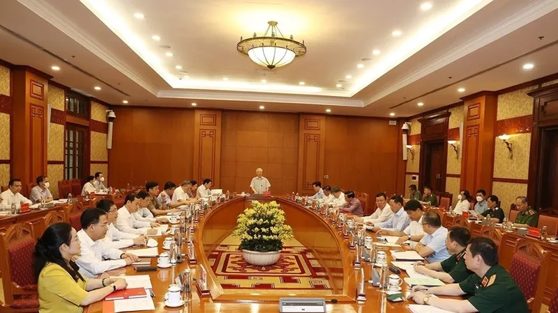 Tổng Bí thư Nguyễn Phú Trọng, Trưởng Ban Chỉ đạo chủ trì họp Thường trực Ban Chỉ đạo Trung ương về phòng, chống tham nhũng. Ảnh: TTXVN 