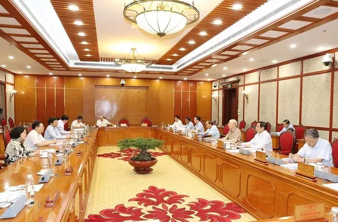 Tổng Bí thư Nguyễn Phú Trọng chủ trì cuộc họp của Bộ Chính trị. Ảnh: TTXVN