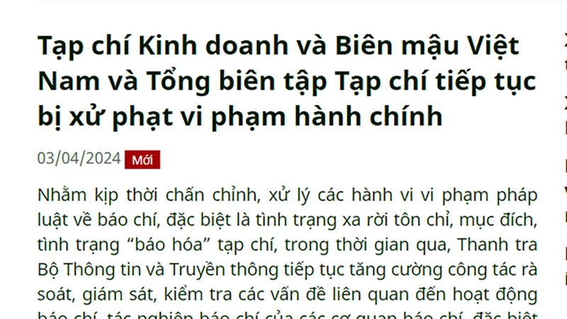 Một tạp chí và tổng biên tập bị xử phạt 54 triệu đồng