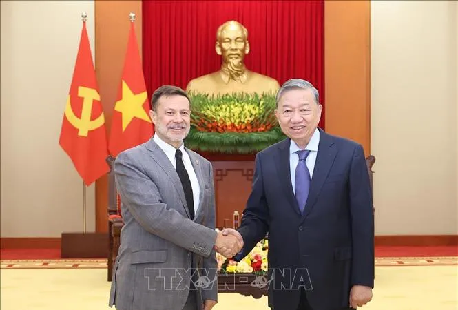 Tổng Bí thư Tô Lâm tiếp Đại sứ đặc mệnh toàn quyền Australia tại Việt Nam Andrew Goledzinowski. Ảnh: TTXVN