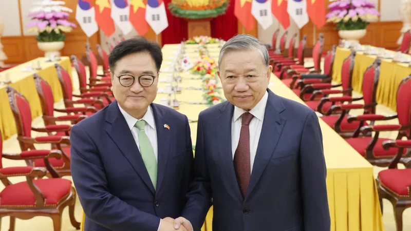 Tổng Bí thư Tô Lâm tiếp Chủ tịch Quốc hội Hàn Quốc Woo Won Shik