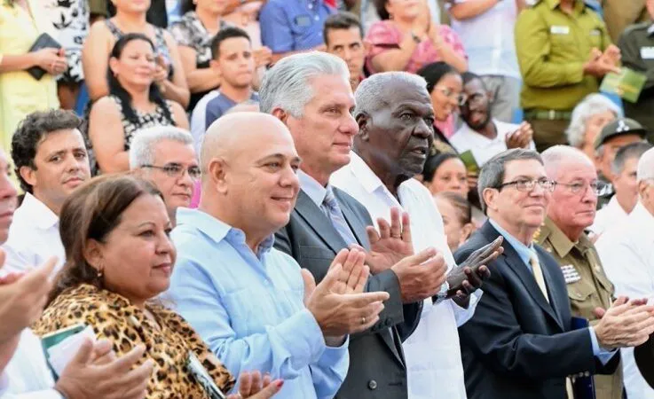 Bí thư thứ nhất Ban Chấp hành Trung ương Đảng Cộng sản Cuba, Chủ tịch nước Cộng hòa Cuba Miguel Díaz-Canel chủ trì Lễ kỷ niệm 50 năm chuyến thăm đầu tiên của Tổng tư lệnh Fidel Castro tới Việt Nam và vùng mới giải phóng miền Nam Việt Nam (1973-2023). Ảnh: TTXVN