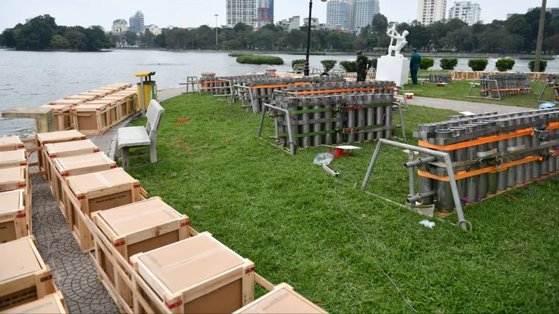 Cận cảnh "trận địa" pháo hoa ở Công viên Thống Nhất
