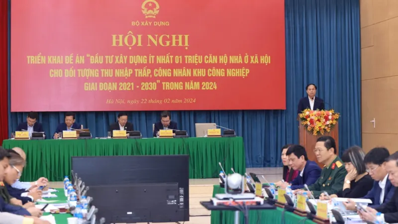 Hội nghị trực tuyến toàn quốc triển khai Đề án Đầu tư xây dựng ít nhất 1 triệu căn hộ nhà ở xã hội, tổ chức sáng 22-2 tại điểm cầu Bộ Xây dựng