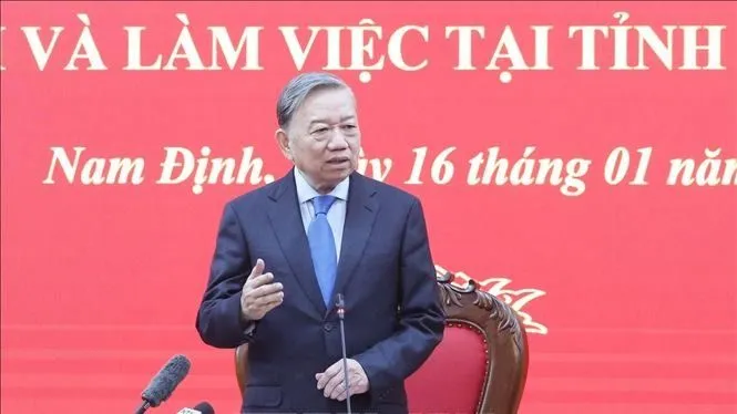 Tổng Bí thư Tô Lâm làm việc với Ban Chấp hành Đảng bộ tỉnh Nam Định. Ảnh: TTXVN