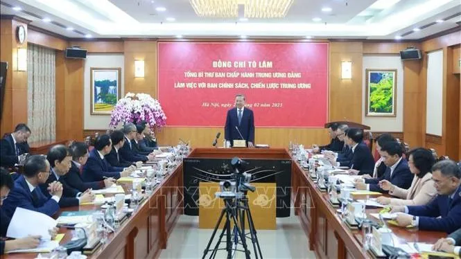 Tổng Bí thư Tô Lâm làm việc với Ban Chính sách, chiến lược Trung ương