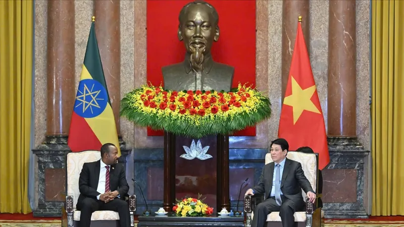 Chủ tịch nước Lương Cường tiếp Thủ tướng Cộng hòa Dân chủ Liên bang Ethiopia Abiy Ahmed Ali. Ảnh Quang Phúc.