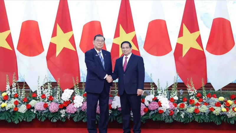 Thủ tướng Phạm Minh Chính và Thủ tướng Nhật Bản Ishiba Shigeru đã có cuộc hội đàm cấp cao vào ngày 28-4 tại Hà Nội. Ảnh: VIẾT CHUNG