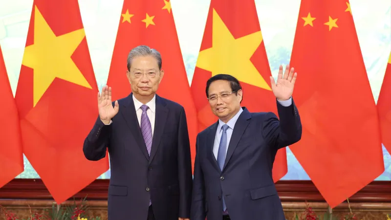 Thủ tướng Phạm Minh Chính tiếp Ủy viên trưởng Nhân đại toàn quốc Trung Quốc Triệu Lạc Tế. Ảnh: QUANG PHÚC