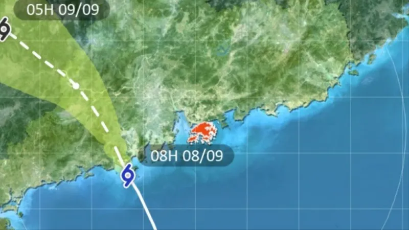 Đường đi của bão Tapah sáng ngày 8-9. Ảnh: RTHK/HKO