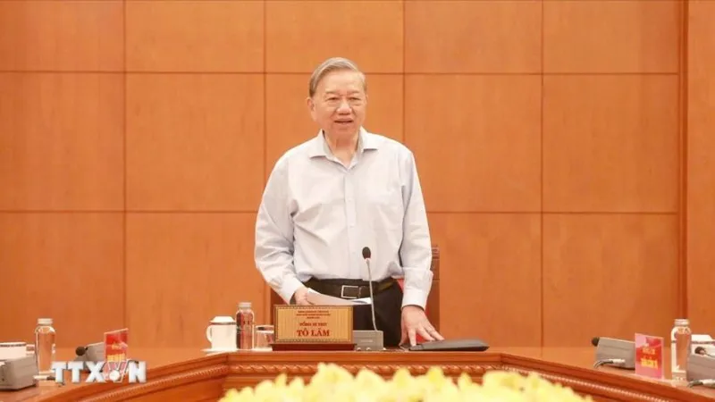 Tổng Bí thư Tô Lâm phát biểu tại cuộc làm việc. Ảnh: TTXVN phát