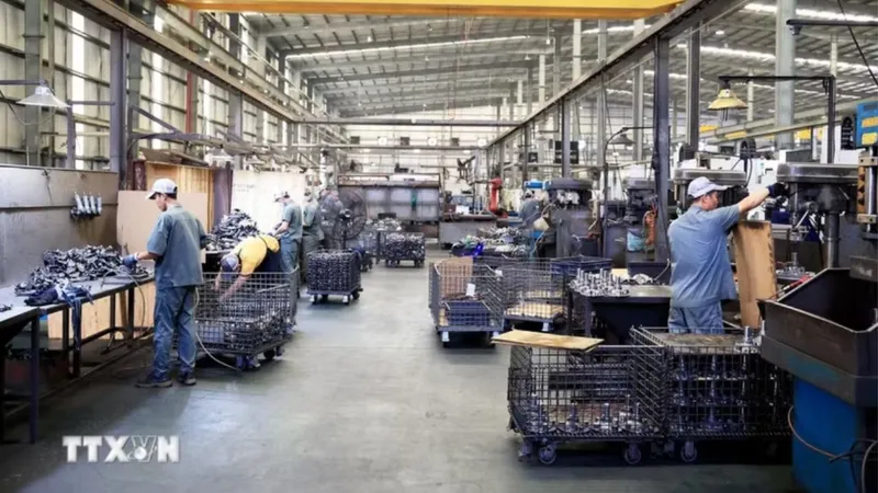 Xưởng sản xuất của Công ty Cơ khí Động lực Toàn Cầu, doanh nghiệp có vốn đầu tư FDI tại Khu công nghiệp Giang Điền, Đồng Nai. Ảnh: TTXVN