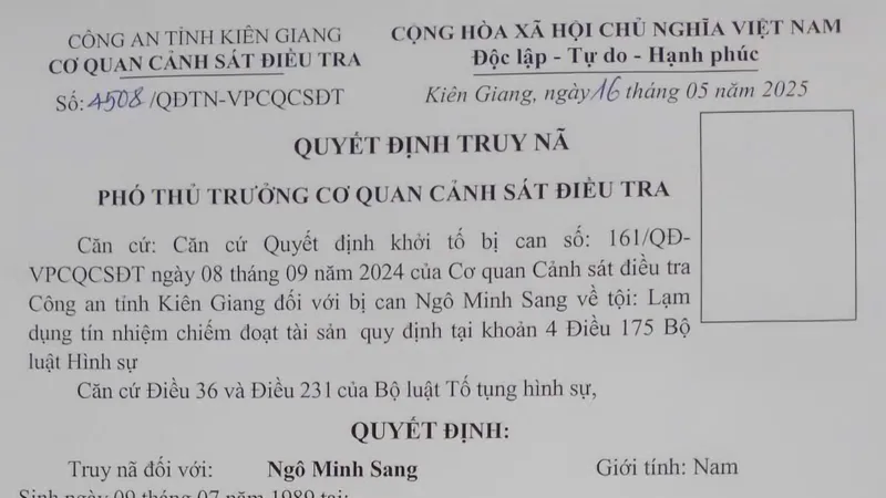 Quyết định truy nã đối tượng Ngô Minh Sang