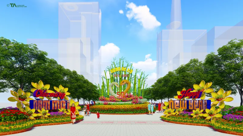 90 tạo hình linh vật rắn "xôm tụ" tại Đường hoa Nguyễn Huệ Tết Ất Tỵ 2025