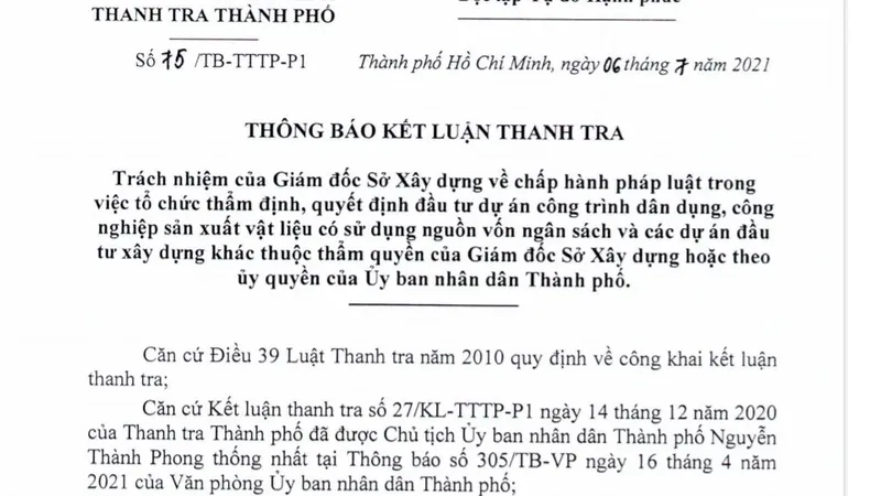 Sở Xây dựng TPHCM có nhiều thiếu sót trong công tác tham mưu