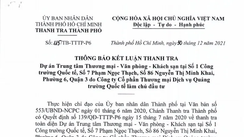 UBND TPHCM chỉ đạo thu hồi dự án rộng hơn 8.900m² ở cạnh hồ Con Rùa