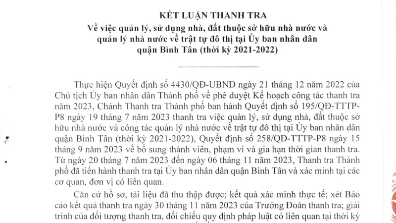 Kết luận thanh tra tại quận Bình Tân: Đề xuất chuyển 3 cá nhân liên quan đến chứng chỉ hành nghề xây dựng sang cơ quan điều tra