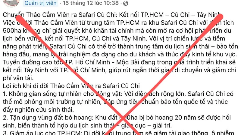 Không có chuyện di dời Thảo Cầm viên Sài Gòn ra Safari Củ Chi