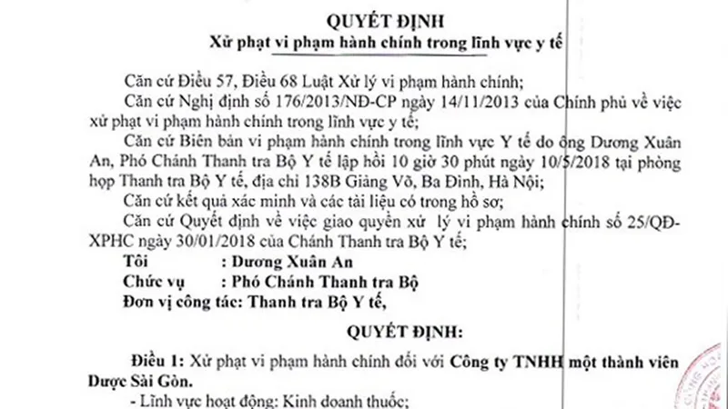 Xử phạt Công ty SAPHARCO bán thuốc cao hơn giá kê khai