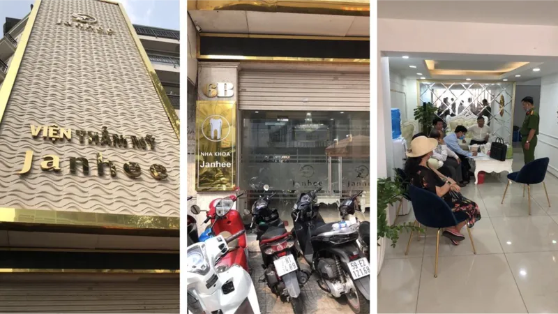 Viện thẩm mỹ Janhee và Nha khoa Janhee trên cùng một địa chỉ cung cấp dịch vụ chăm sóc da và phẫu thuật thẩm mỹ không phép