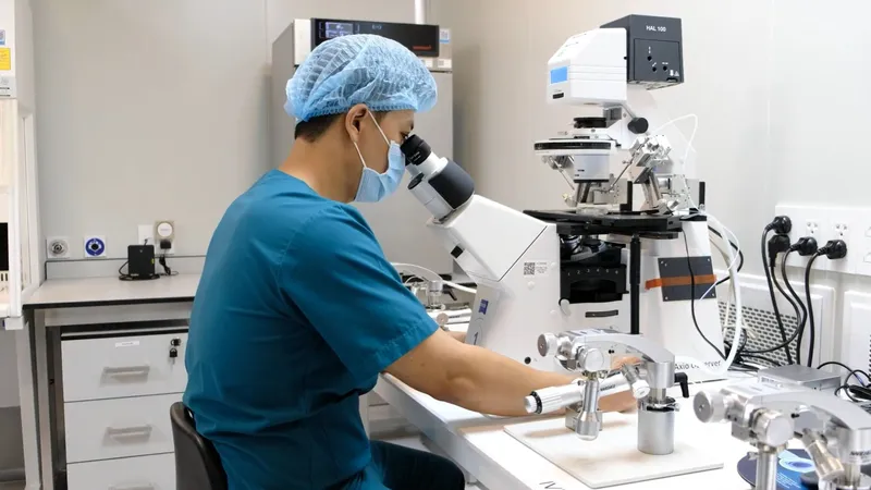 Nhân viên y tế đang phân tích mẫu