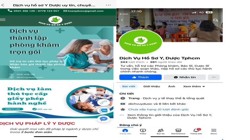 Cơ sở này ngang nhiên quảng cáo cung ứng các dịch vụ làm giấy phép hoạt động về y tế trên TikTok, website, Facebook… 