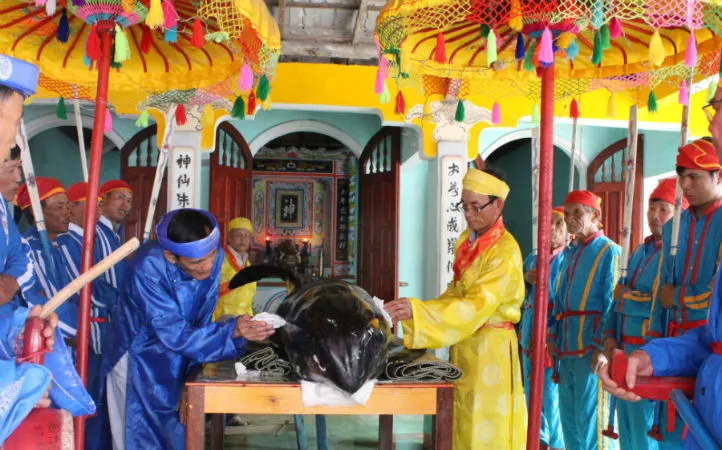 Nghi lễ an táng cá voi tại xã Bình Thuận