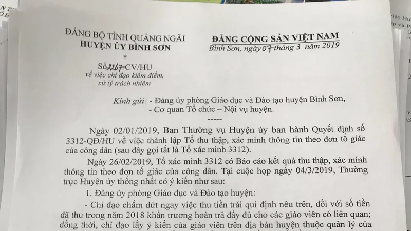 Quảng Ngãi Thu phí 10.000 đồng/1 quyết định nâng lương đối với giáo viên là sai
