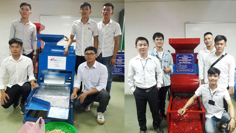 Sinh viên chế tạo máy tách hạt bắp và máy tách vỏ đậu phộng