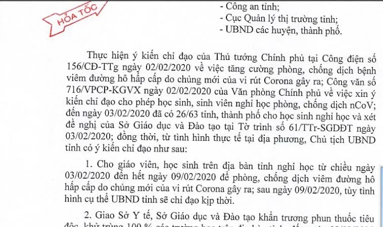 Học sinh Quảng Ngãi nghỉ học từ chiều ngày 3-2 đến 9-2 phòng dịch bệnh virus Corona
