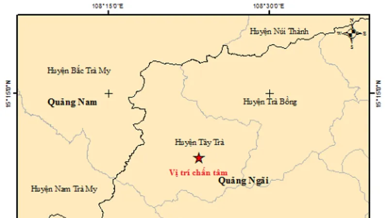 Hai trận động đất liên tiếp xảy ra ở miền núi tỉnh Quảng Ngãi