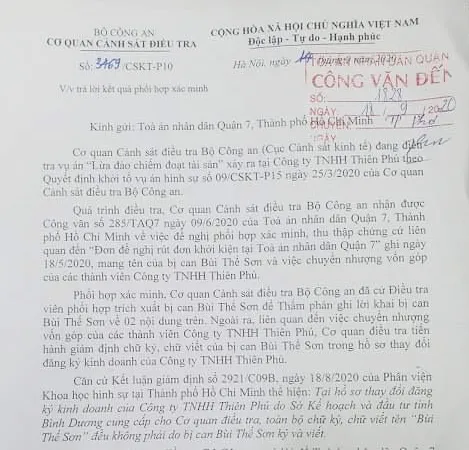 Dự án Khu dân cư Hòa Lân: Bộ Công an phát hiện chữ ký giả trong hồ sơ của Công ty Thiên Phú