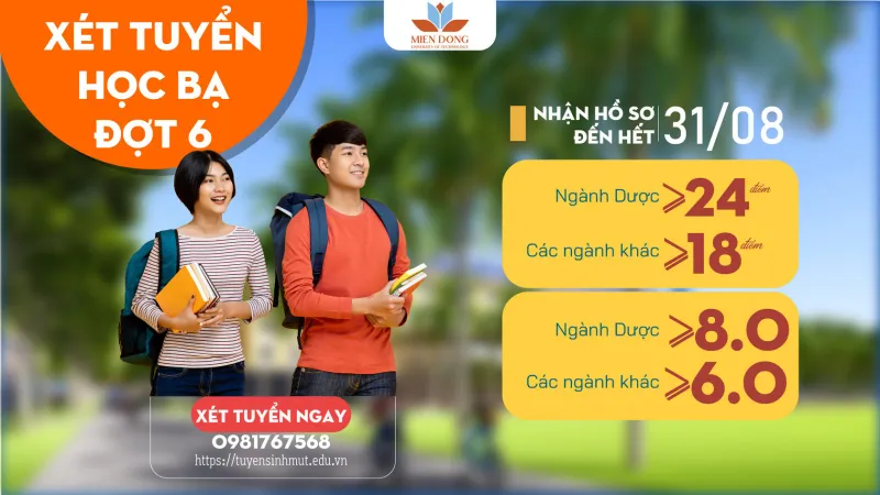 Trường ĐH Công nghệ Miền Đông nhận hồ sơ xét tuyển học bạ đợt 6 đến ngày 31-8: từ 18- 24 điểm