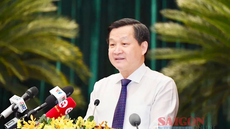 Phó Thủ tướng Lê Minh Khái phát biểu tại hội nghị. Ảnh: VIỆT DŨNG