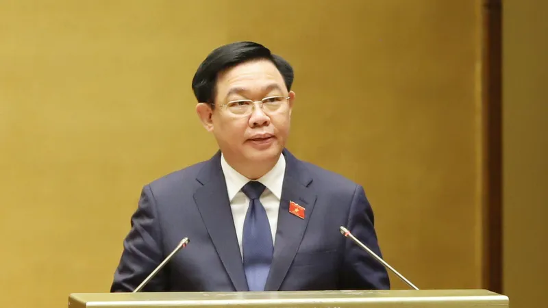 Chủ tịch Quốc hội Vương Đình Huệ phát biểu khai mạc kỳ họp thứ 5, Quốc hội khóa XV, sáng 22-5-2023. Ảnh: QUANG PHÚC