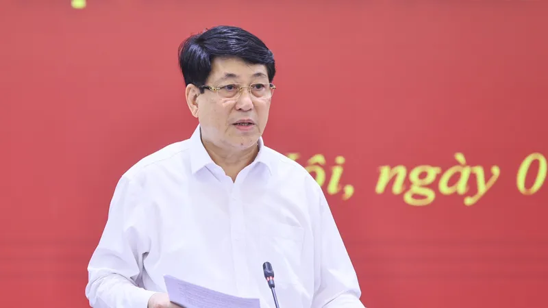 Đồng chí Lương Cường, Ủy viên Bộ Chính trị, Thường trực Ban Bí thư làm việc với Đảng đoàn MTTQ Việt Nam. Ảnh: VIẾT CHUNG