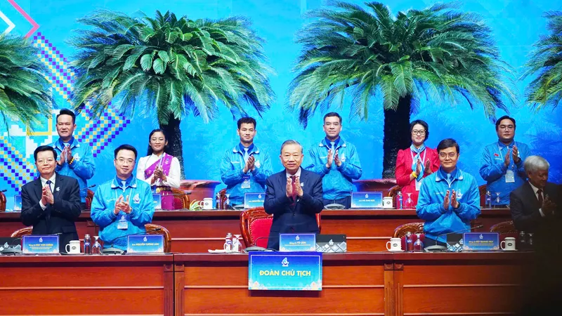 Tổng Bí thư Tô Lâm dự Đại hội đại biểu toàn quốc Hội Liên hiệp Thanh niên Việt Nam lần thứ IX, sáng 18-12-2024. Ảnh: VIẾT CHUNG