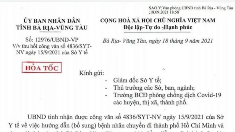 Bà Rịa – Vũng Tàu: Hỏa tốc thu hồi văn bản chuyển viện phải nộp hồ sơ cho ngành giao thông