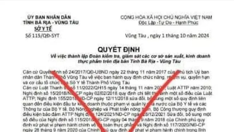 Văn bản giả mạo Sở Y tế Bà Rịa - Vũng Tàu