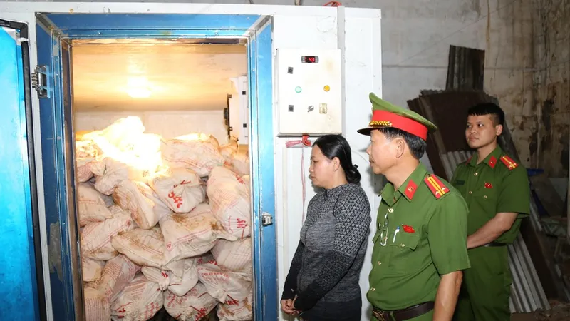 Bị can Lê Thị Bích Phượng cùng số tang vật. Ảnh: CATĐN