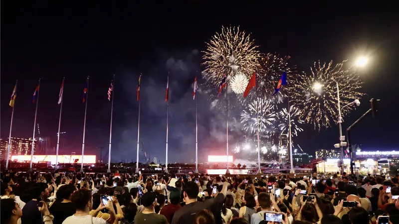 胡志明市中心区域庆祝“九‧二”国庆节的烟花。图：黄朝